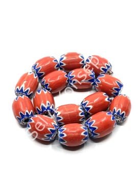 El Yapımı Afrika Chevron Dizi Cam Boncuk Kırmızı-Lacivert 14x18 mm