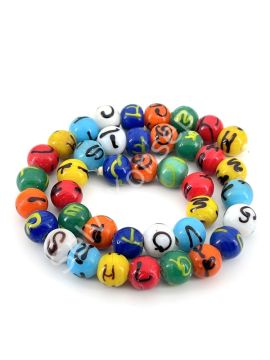 El Yapımı Etnik Desen-Harfli Karışık Renkli Cam Boncuk 1 Dizi 40 Adet