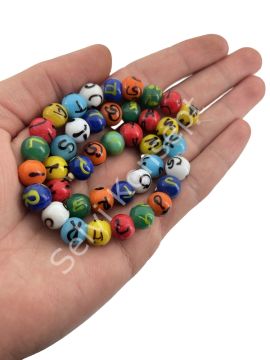 El Yapımı Etnik Desen-Harfli Karışık Renkli Cam Boncuk 1 Dizi 40 Adet