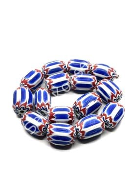 El Yapımı Afrika Chevron Dizi Cam Boncuk Lacivert-Kırmızı 14x18 mm