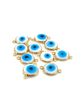 Pirinç Üzeri Altın Kaplama Çift Kulplu Beyaz Murano Nazar Boncuğu 17 mm 10 Adet