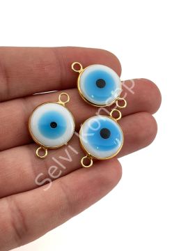 Pirinç Üzeri Altın Kaplama Çift Kulplu Beyaz Murano Nazar Boncuğu 17 mm 10 Adet