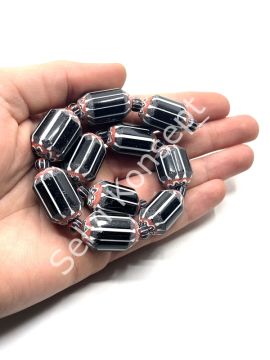 El Yapımı Afrika Chevron Dizi Cam Boncuk Siyah-Beyaz 16x24 mm