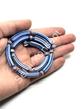 El Yapımı Eğri Afrika Chevron Dizi Cam Boncuk Mavi-Lacivert 6x33 mm