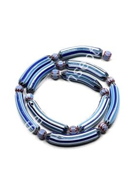 El Yapımı Eğri Afrika Chevron Dizi Cam Boncuk Mavi-Lacivert 6x33 mm
