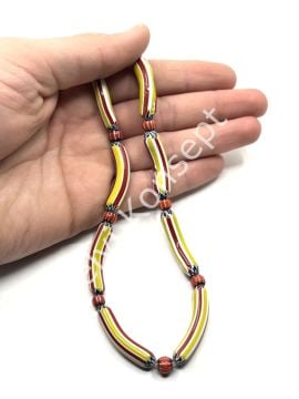 El Yapımı Eğri Afrika Chevron Dizi Cam Boncuk Sarı-Kırmızı 6x33 mm