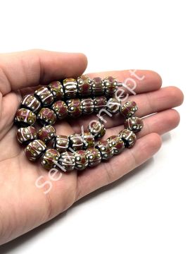 El Yapımı Afrika Chevron Dolgun Rondela Parlak Cam Boncuk Kahverengi 12x8 mm