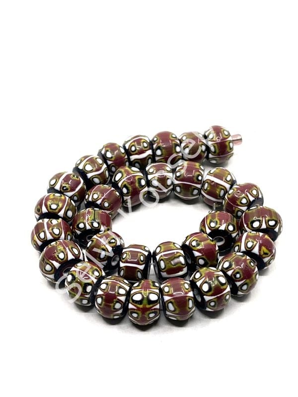 El Yapımı Afrika Chevron Dolgun Rondela Parlak Cam Boncuk Kahverengi 12x8 mm