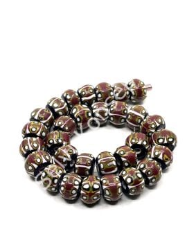 El Yapımı Afrika Chevron Dolgun Rondela Parlak Cam Boncuk Kahverengi 12x8 mm