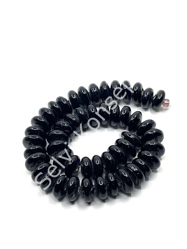 El Yapımı Parlak Disk Rondela Cam Boncuk Dizi Siyah 10x5 mm