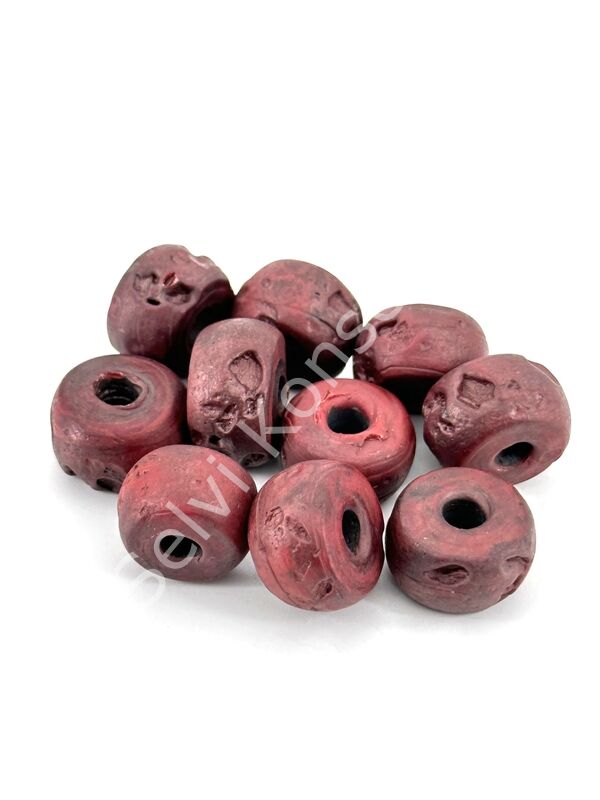 Eskitme İri Silindir Bodrum Cam Boncuk Kırmızı 3 Adet