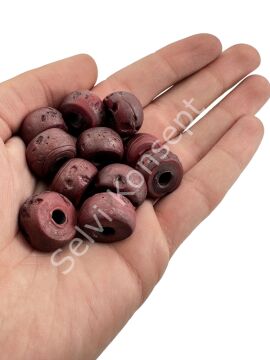 Eskitme İri Silindir Bodrum Cam Boncuk Kırmızı 3 Adet