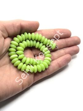 El Yapımı Parlak Disk Rondela Cam Boncuk Dizi Fıstık Yeşili 10x5 mm