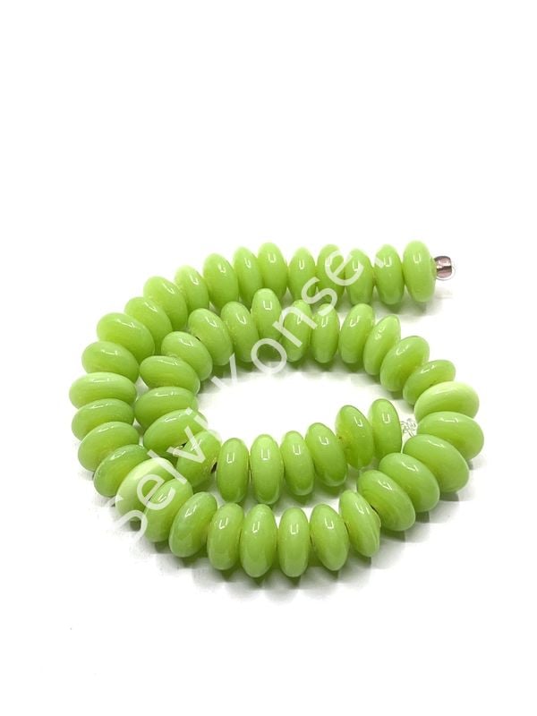 El Yapımı Parlak Disk Rondela Cam Boncuk Dizi Fıstık Yeşili 10x5 mm
