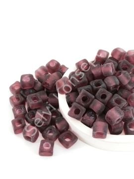 Murano Buzlu Mürdüm Kare Boncuk