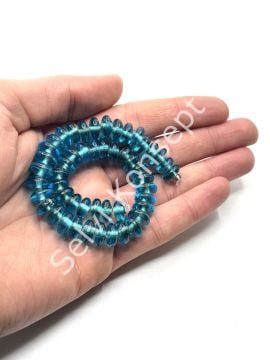 El Yapımı Parlak Disk Rondela Cam Boncuk Dizi Cam Mavi 10x5 mm