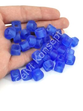 Murano Buzlu Koyu Mavi Kare Boncuk