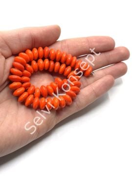 El Yapımı Parlak Disk Rondela Cam Boncuk Dizi Turuncu 10x5 mm