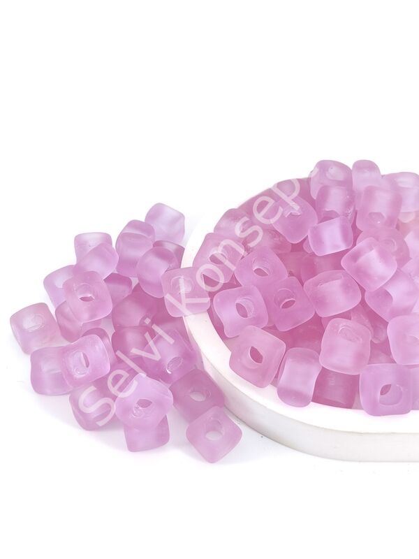 Murano Buzlu Lila Kare Boncuk