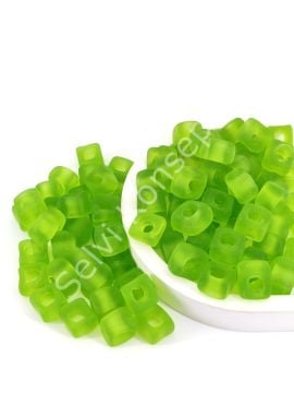 Murano Buzlu Fıstık Yeşili Kare Boncuk