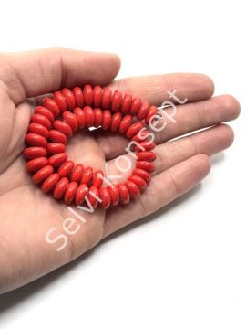 El Yapımı Parlak Disk Rondela Cam Boncuk Dizi Kırmızı 10x5 mm