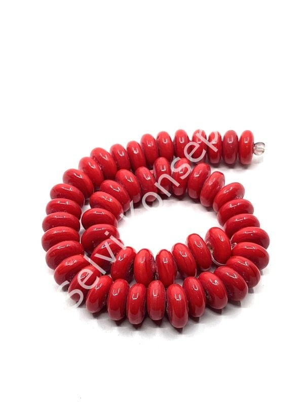 El Yapımı Parlak Disk Rondela Cam Boncuk Dizi Kırmızı 10x5 mm