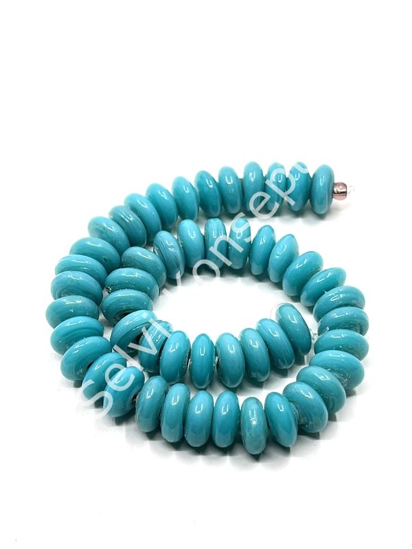 El Yapımı Parlak Disk Rondela Cam Boncuk Dizi Turkuaz 10x5 mm