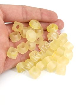 Murano Buzlu Limon Sarı Kare Boncuk