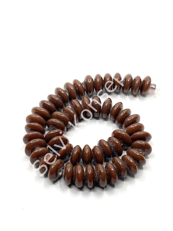 El Yapımı Parlak Disk Rondela Cam Boncuk Dizi Kahverengi 10x5 mm