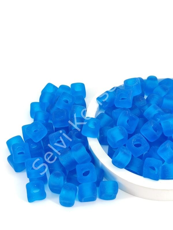 Murano Buzlu Çanak Mavi Kare Boncuk