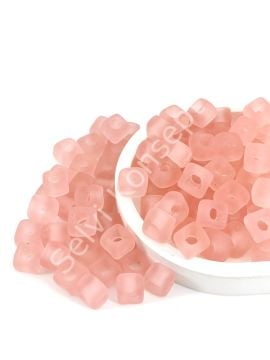 Murano Buzlu Pembe Kare Boncuk