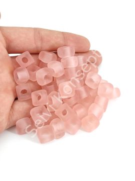 Murano Buzlu Pembe Kare Boncuk