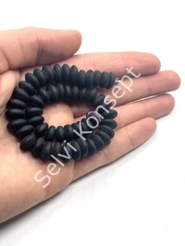 El Yapımı Mat Disk Rondela Cam Boncuk Dizi Siyah 10x5 mm
