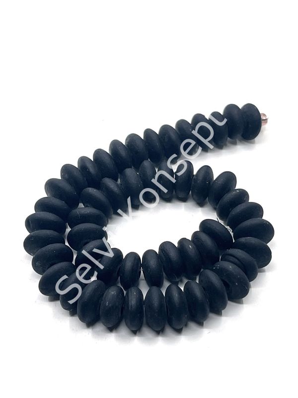 El Yapımı Mat Disk Rondela Cam Boncuk Dizi Siyah 10x5 mm