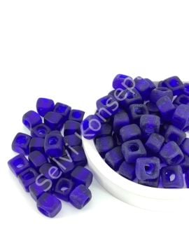 Murano Buzlu Lacivert Kare Boncuk