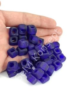 Murano Buzlu Lacivert Kare Boncuk