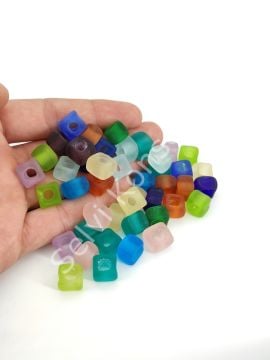 Murano Buzlu Karışık Renkli Kare Boncuk 12 Adet
