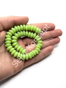 El Yapımı Mat Disk Rondela Cam Boncuk Dizi Fıstık Yeşili 10x5 mm