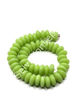 El Yapımı Mat Disk Rondela Cam Boncuk Dizi Fıstık Yeşili 10x5 mm