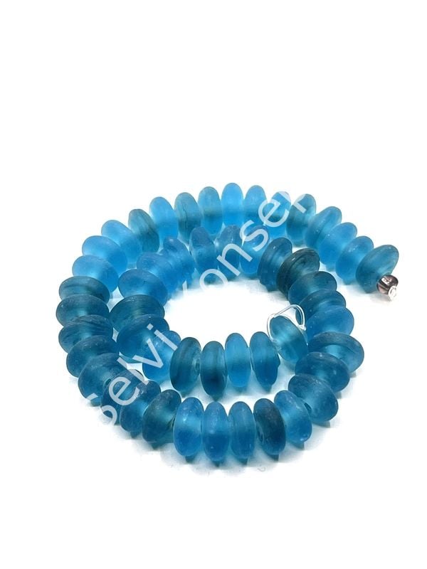 El Yapımı Mat Disk Rondela Cam Boncuk Dizi Buzlu Mavi 10x5 mm