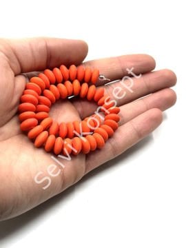 El Yapımı Mat Disk Rondela Cam Boncuk Dizi Turuncu 10x5 mm