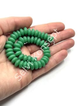 El Yapımı Mat Disk Rondela Cam Boncuk Dizi Yeşil 10x5 mm