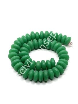 El Yapımı Mat Disk Rondela Cam Boncuk Dizi Yeşil 10x5 mm