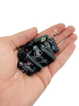 Renkli Çiçekli Siyah Mısır İşi Cam Boncuk 20 Adet