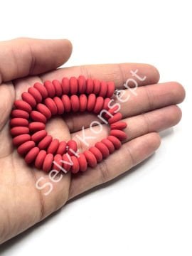El Yapımı Mat Disk Rondela Cam Boncuk Dizi Kırmızı 10x5 mm