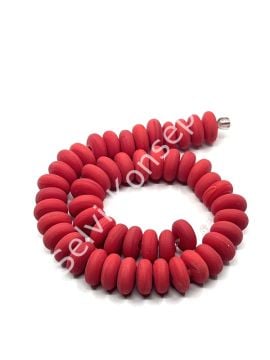 El Yapımı Mat Disk Rondela Cam Boncuk Dizi Kırmızı 10x5 mm