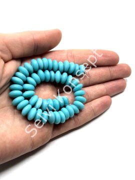 El Yapımı Mat Disk Rondela Cam Boncuk Dizi Turkuaz 10x5 mm