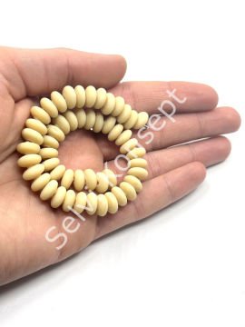 El Yapımı Mat Disk Rondela Cam Boncuk Dizi Krem 10x5 mm