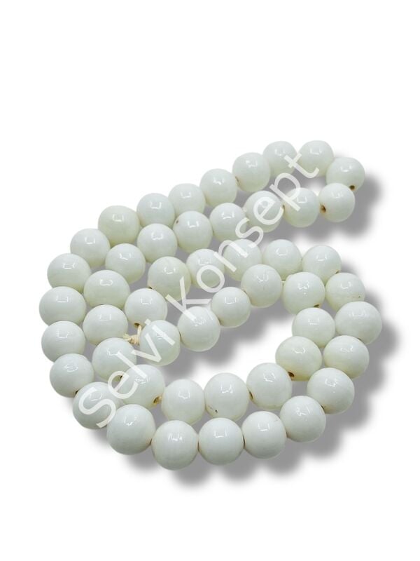 El Yapımı Parlak Yuvarlak Dizi Cam Boncuk Beyaz 10 mm