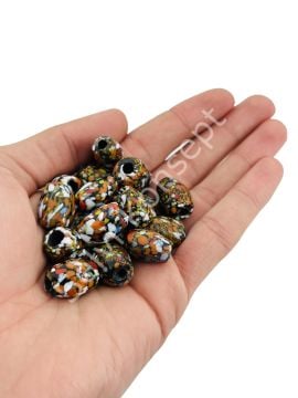 Turuncu Renkli Benekli Mısır İşi Cam Boncuk 10 Adet